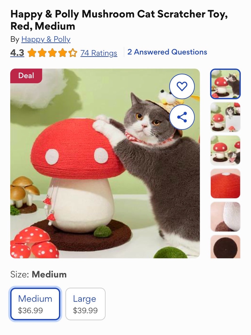 Red Mushroom Cat Scratcher Toy : BRAND new